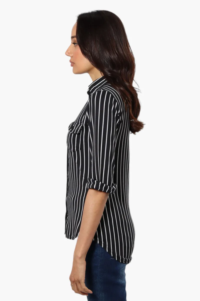 Urbanology Striped Flap Pocket Button Down Shirt - Black