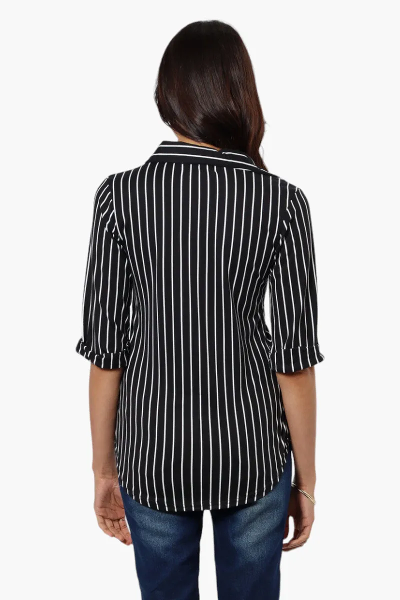 Urbanology Striped Flap Pocket Button Down Shirt - Black