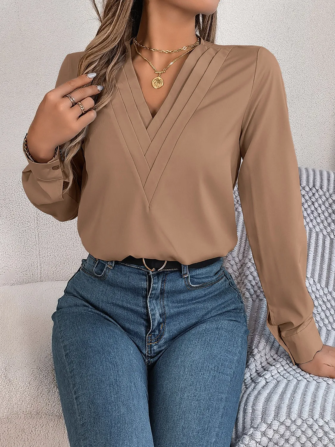 V-Neck Long Sleeve Blouse