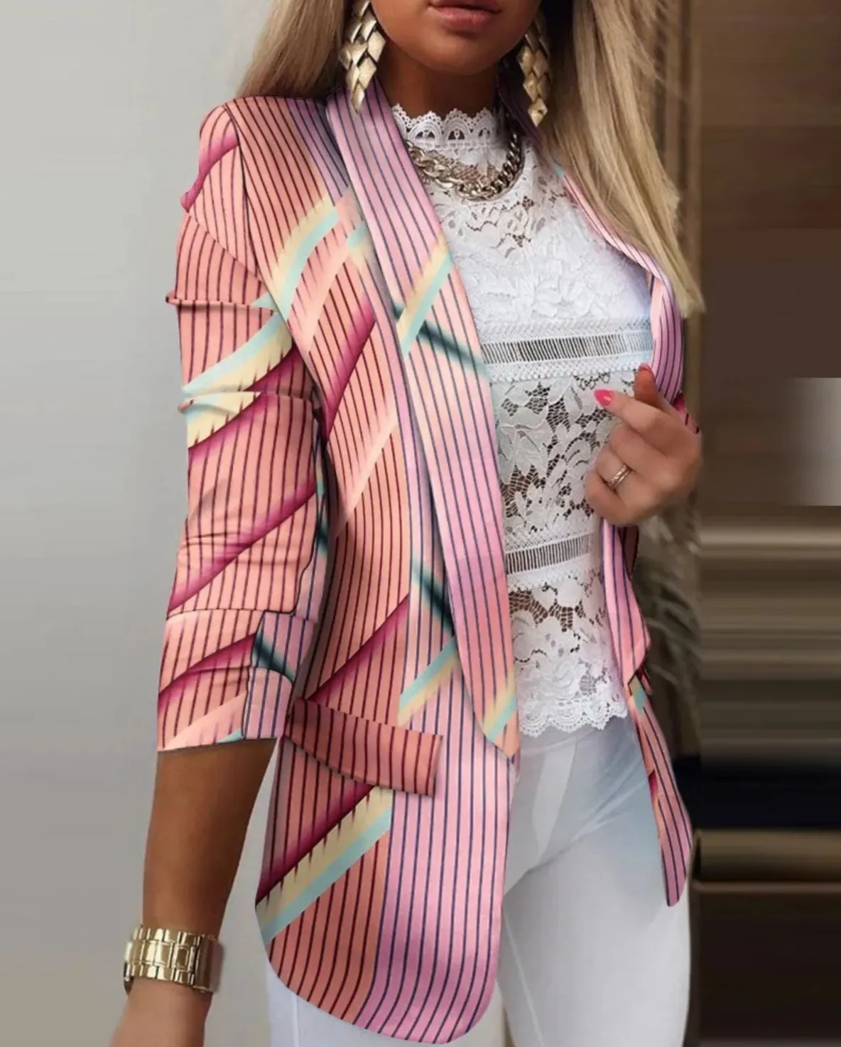 Women's Stylish Unique Print Multicolor Blazer with Pockets | Perfect for Everyday Wear